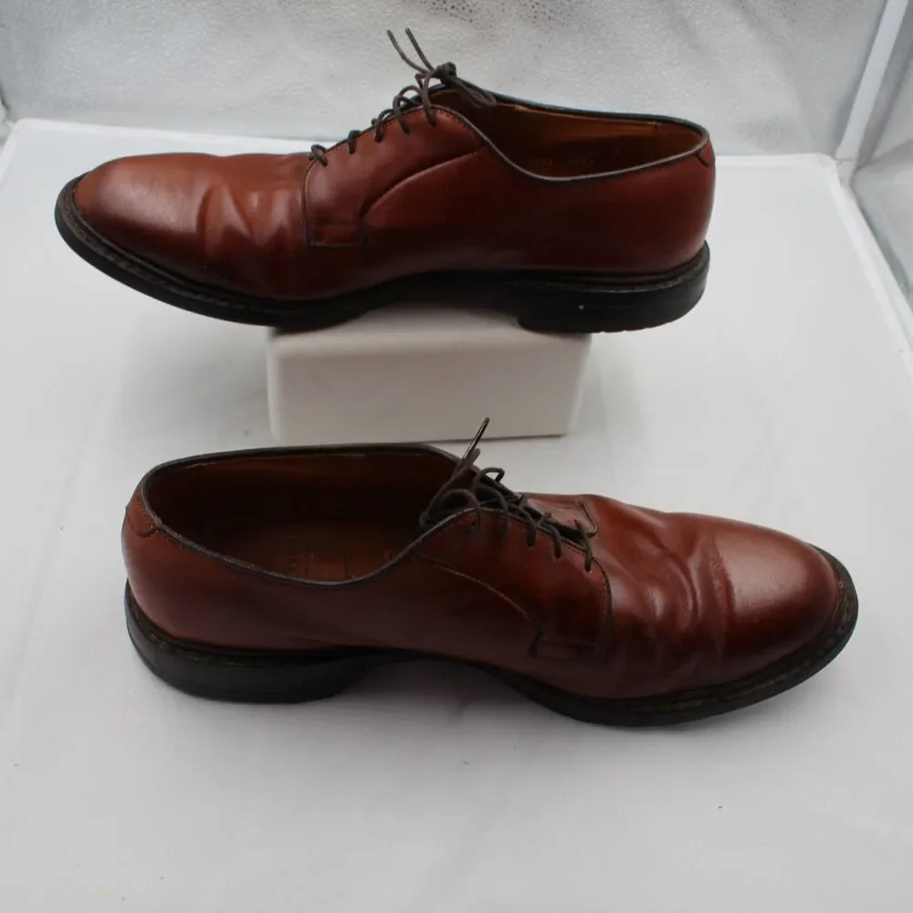 Vintage Allen Edmonds Warton Men 12 Plain Toe Derby Brown Leather Vibram Sole